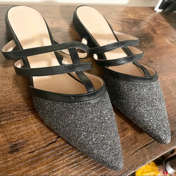 Allegra K Glitter Black Pointed Toe Mules | Size 6 - Picture 2 of 5